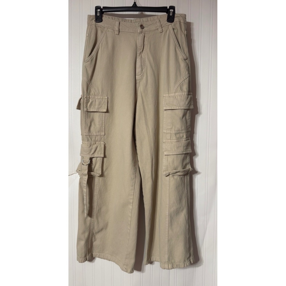 NUON Tan Khaki Wide Leg Multi Pocket Utility Cargo Pants Mens Size 30 Streetwear